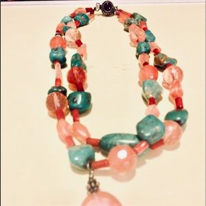 Pink agate necklace.